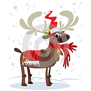 Happy smiling Santa Claus reindeer cartoon character with mistletoe