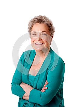 Happy smiling senior woman with arms crossed