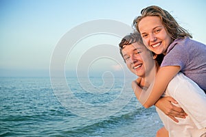 Happy smiling summer couple teen
