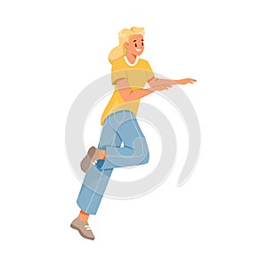 Happy Smiling Teen Girl Character Lean on Something Vector Illustration