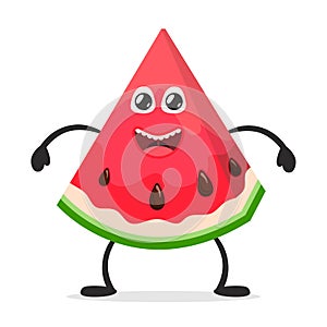 Happy smiling watermelon. Funny fruit concept. Flat cartoon character icon. Vector illustration.