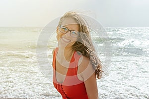 Happy smiling woman at beach