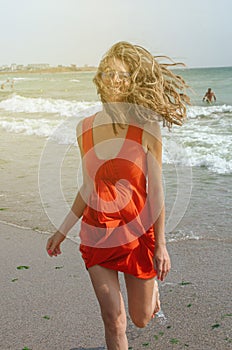 Happy smiling woman at beach