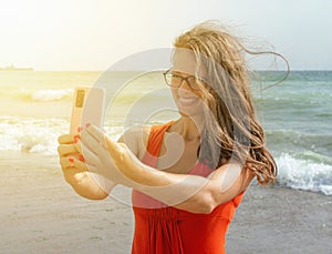 Happy smiling woman at beach