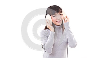 Happy, smiling woman with earmuffs