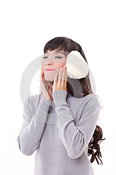 Happy, smiling, woman with earmuffs