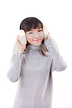 Happy, smiling woman with earmuffs