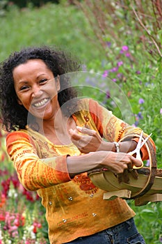 Happy smiling woman in garden