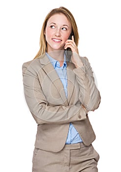Happy smiling young businesswoman with cellphone