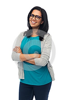 Happy smiling young indian woman in glasses