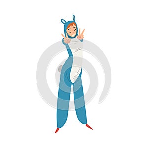 Happy Smiling Young Woman Wearing Animal Onesie Costume Having Fun at Party Vector Illustration
