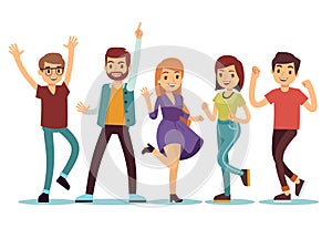 Happy smilling dancing young persons at christmas party. Cartoon vector people set