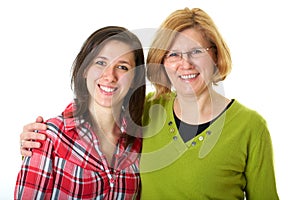 Happy and smilling daughter with mother, isolated