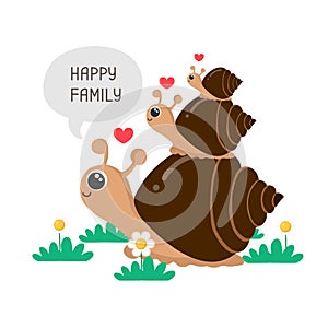 Happy snail family cartoon.Vector illustration in the cartoon style