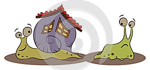 Happy snail with a house and the slug