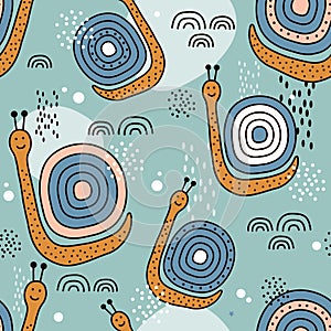 Happy snails, colorful seamless pattern