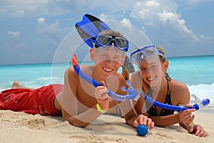 Happy snorkeling teens