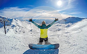 Happy snowboarding girl, Remarkables, New Zealand