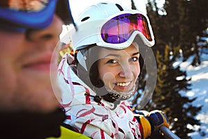 Happy snowboarding girls