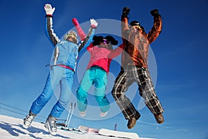 Happy snowboarding team