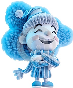 Happy snowman with blue scarf and hat isolated on transparent background.