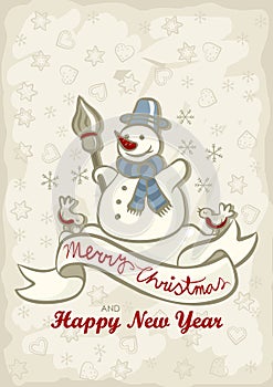 Happy snowman English wishes card