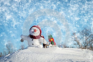 Happy snowman with hat