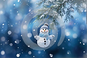 happy snowman on Pine