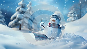 Happy Snowman Playing in the Winter Forest - Joyful Winter Frolic - Generative AI