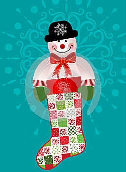 Happy Snowman in Stocking