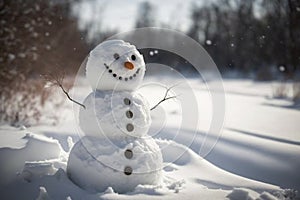 Happy snowman in winter secenery Generative AI