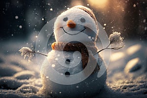 Happy snowman in winter secenery Generative AI