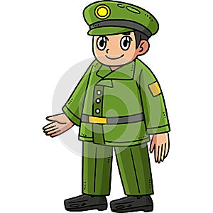 Happy Soldier Cartoon Colored Clipart Illustration