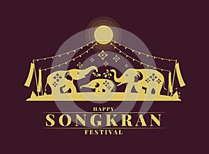 Happy songkran festival with Thai elephant family playing water in Songkran festival vector design