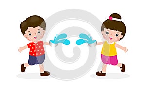 Happy Songkran Festival, Thai New Year, kids enjoy splashing water in Songkran festival, Thailand Traditional New Year Day Vector