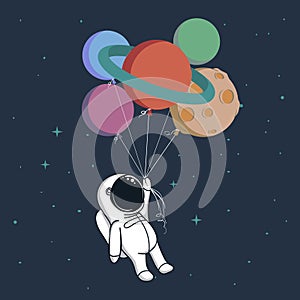 Happy spaceman with planets