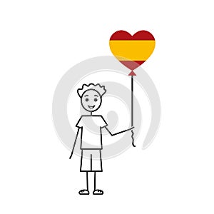 happy spanish boy, love Spain sketch, male character with a heart shaped balloon, black line vector illustration, chico photo