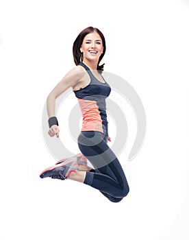 Happy sports woman jumping