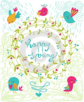 Happy spring funny illustration