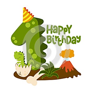 Happy 1st Birthday - Cute dinosaur alphabet doodle.