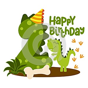 Happy 2st Birthday - Cute dinosaur alphabet doodle. photo