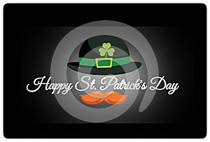 Happy St. Partick`s day greeting. Calligraphy design for cards. Typography on white background with green four-leaf shamrocks.