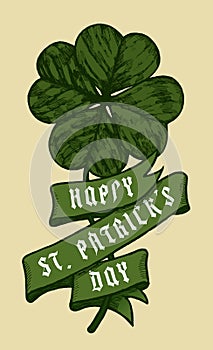 Happy st.patrick day shamrock with a ribbon