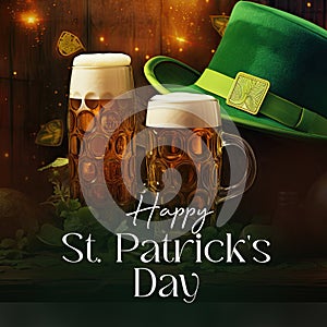 Happy St. Patrick's Day card with mug beer green hat