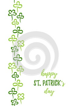 Happy St. Patrick`s day clover leaves vertical border, frame