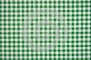 Happy St. Patrick`s day. Gingham pattern in green and white, closed up texture of green and white for background. Picnic table