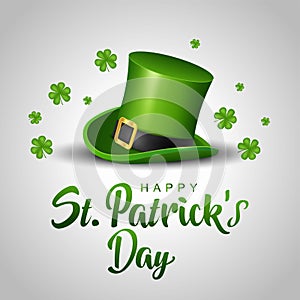 Happy St. Patrick`s day. green hat with leaves. vector illustration design