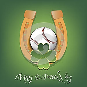 Happy St. Patrick`s day. Horseshoe and baseball ball