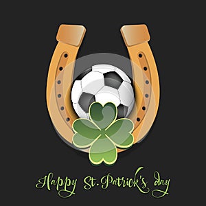 Happy St. Patrick`s day. Horseshoe and soccer ball