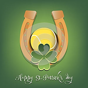 Happy St. Patrick`s day. Horseshoe and tennis ball